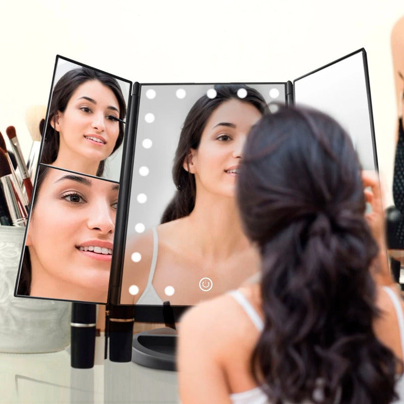 Espejo Con Luces Maquillaje Aumento 3x 24 Led 4 Pilas Aaa