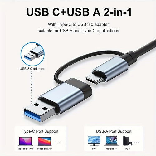 Hub Usb 7 En 1 Adaptador Usb C Puertos Usb3.0/5w Pd/usb-c Mac Multipuertos