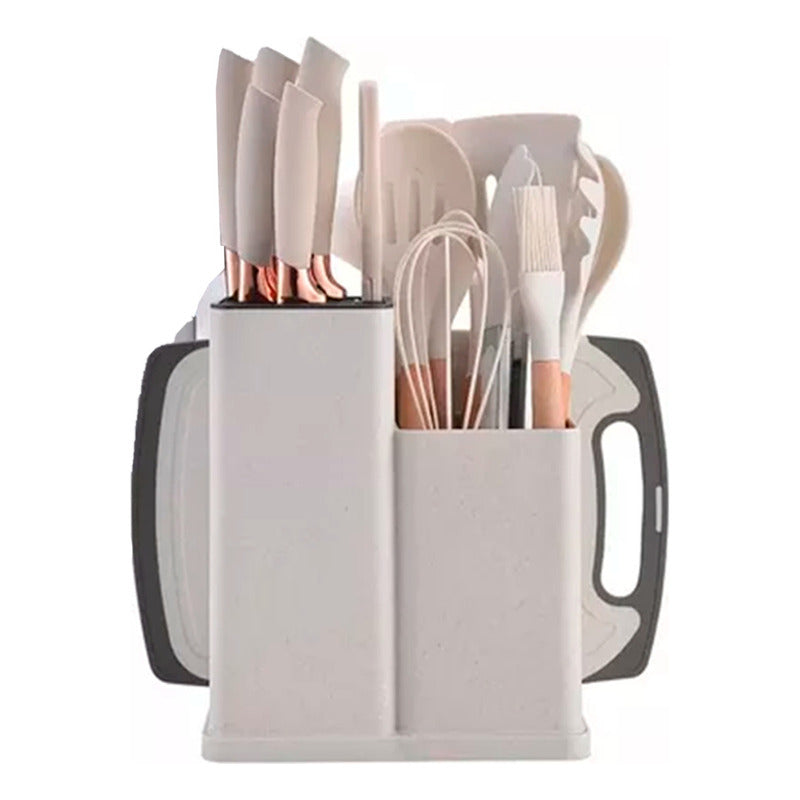 Set 19 Utensilios De Cocina Antiadherente Silicona Madera