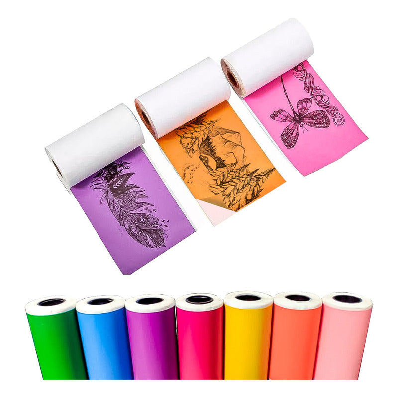 7 Rollos Papel Adhesivo Impresora Térmica Colores 57x30mm