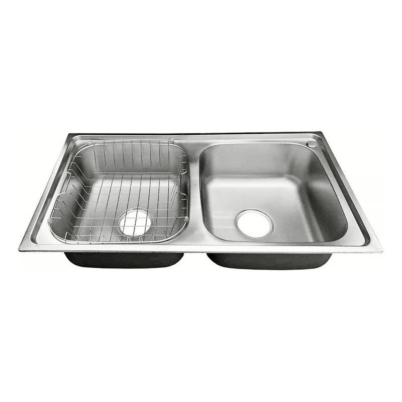 Lavaplatos Doble 78x43cm Con Llave Sobrecubierta Acero Inoxidable