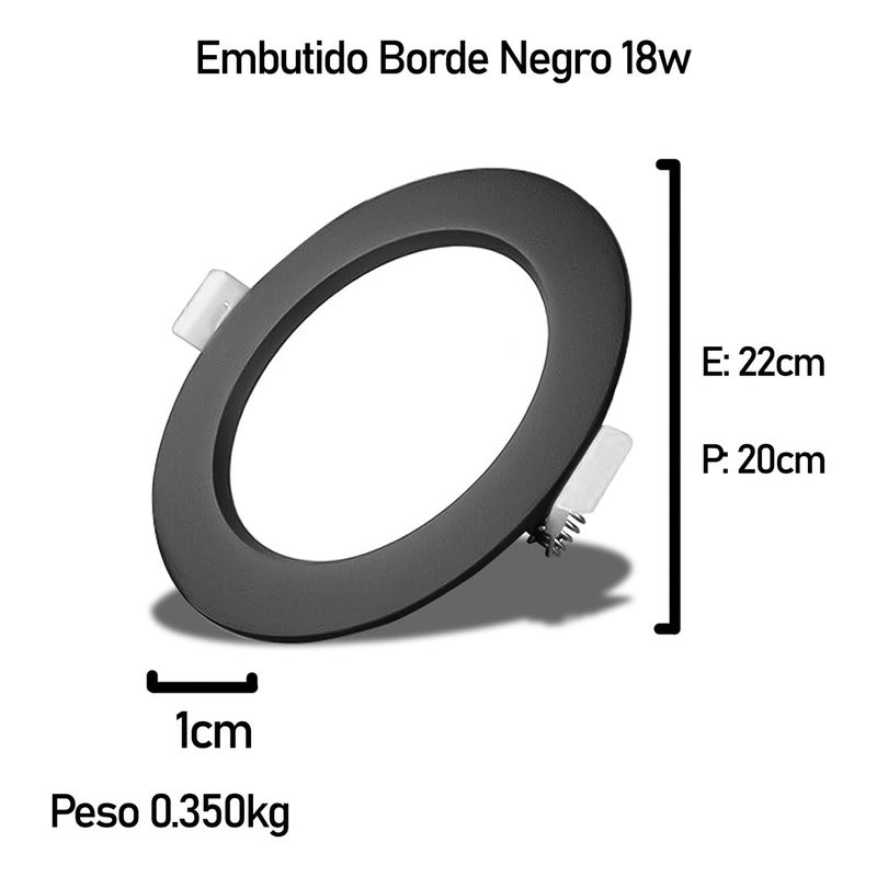 20 Foco Plafon Embutido Redondo 18w Luz Fria Borde Negro