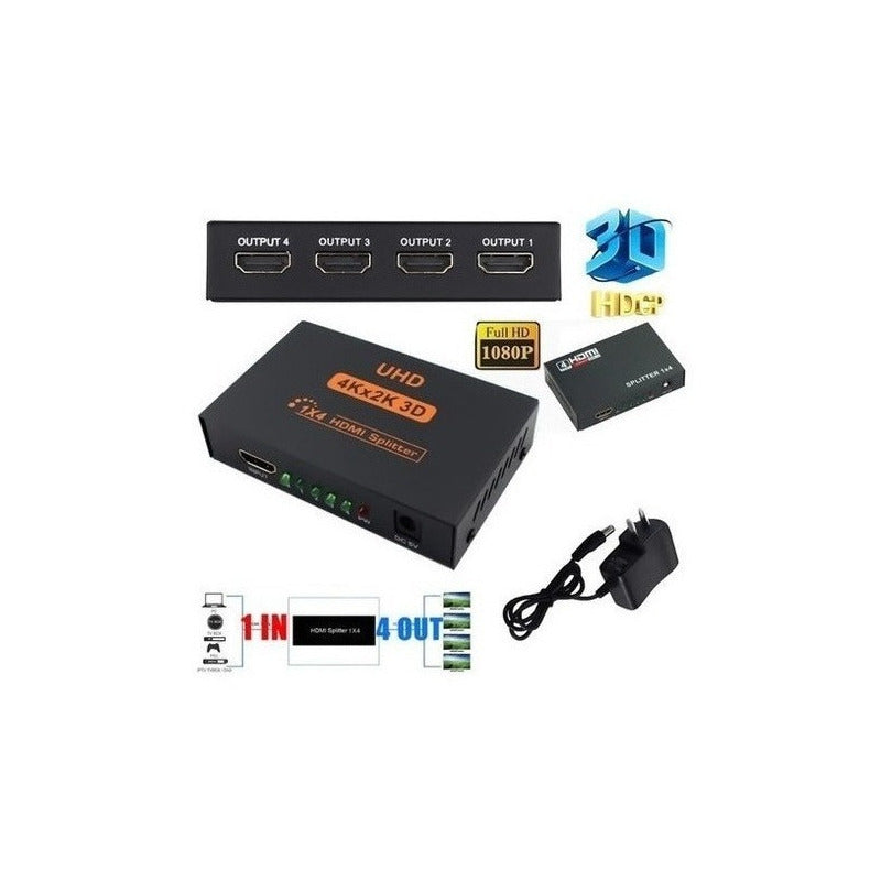 Splitter Hdmi 1x4 Full Hd 4k Y 2k Uhd Clonar Pantallas