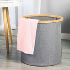 Cesto Canasto Ropa Sucia Plegable Borde Madera Con Tapa