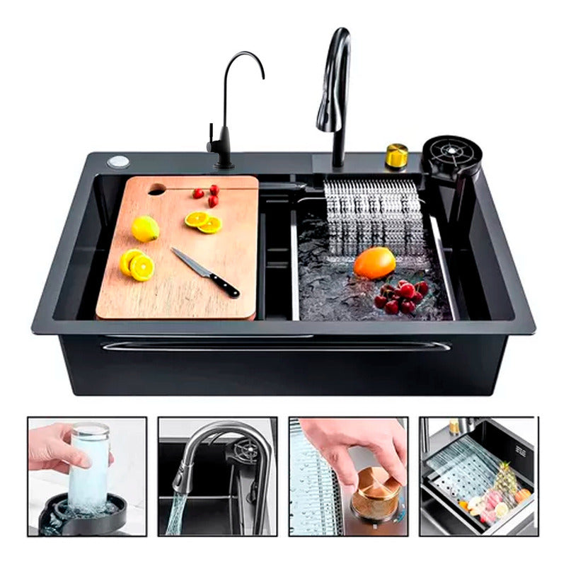 Lavaplatos Cascada Lavavasos Llave 2 Modos 68x45 Acero Inoxidable