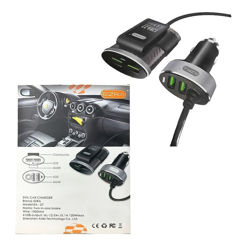 Cargador Usb Auto Con Alargador 4 Puertos 1 Metro Ea27