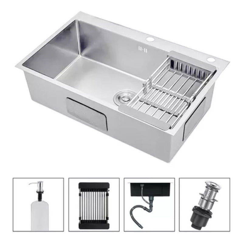 Lavaplatos Sobrecubierta Acero Inoxidable 55x45cm Con Accesorios