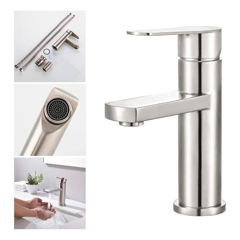 Llave Monomando Grifo Lavamanos Baño Clásica Acero Inoxidable Plateado