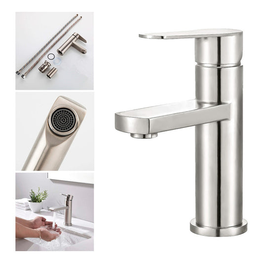 Llave Monomando Grifo Lavamanos Baño Clásica Acero Inoxidable Plateado