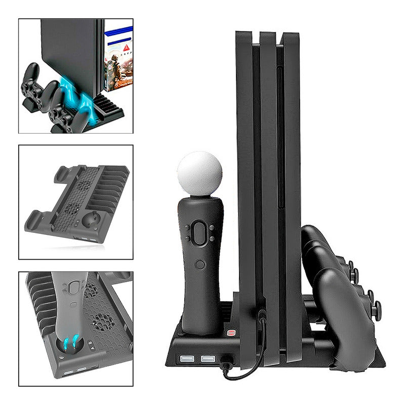 Soporte Vertical Base Para Play Station Ps4 Ventilador Slim Cargador