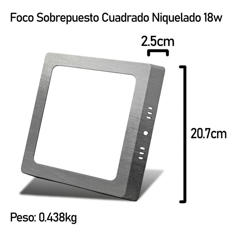 Foco Plafon Led Cuadrado Sobrepuesto 18w Luz Fria Niquel
