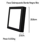 5 Foco Plafon Sobrepuesto Cuadrado 18w Luz Calida B. Negro