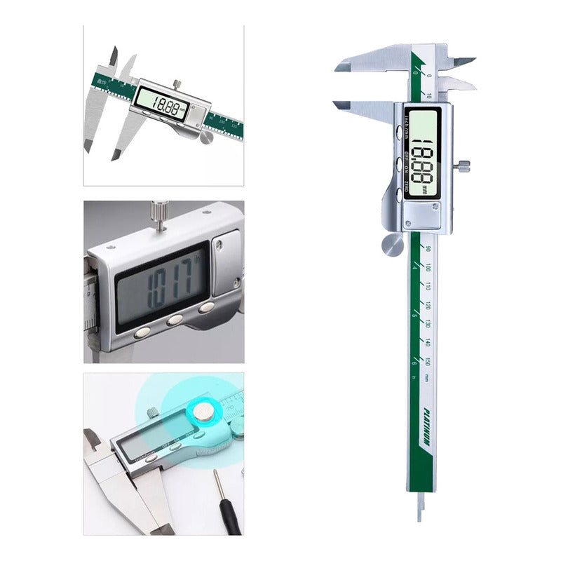 Pie De Metro Vernier Digital Metálico 150mm Medidor Platinum