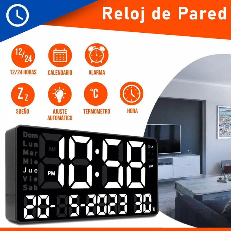 Reloj De Pared Digital Con Dia Fecha Hora y Led Blanca