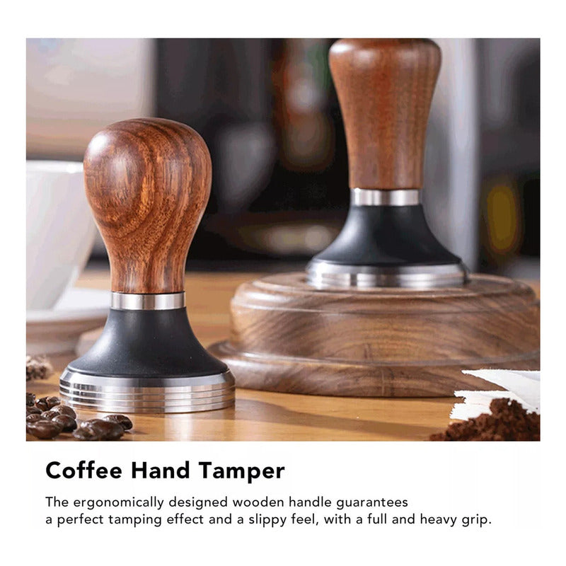 Tamper Acero Madera Para Cafetera Espresso 52mm Barista Cafe