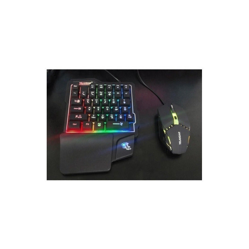 Kit Teclado Una Mano Mouse Gamer Celular Yelandar Rgb