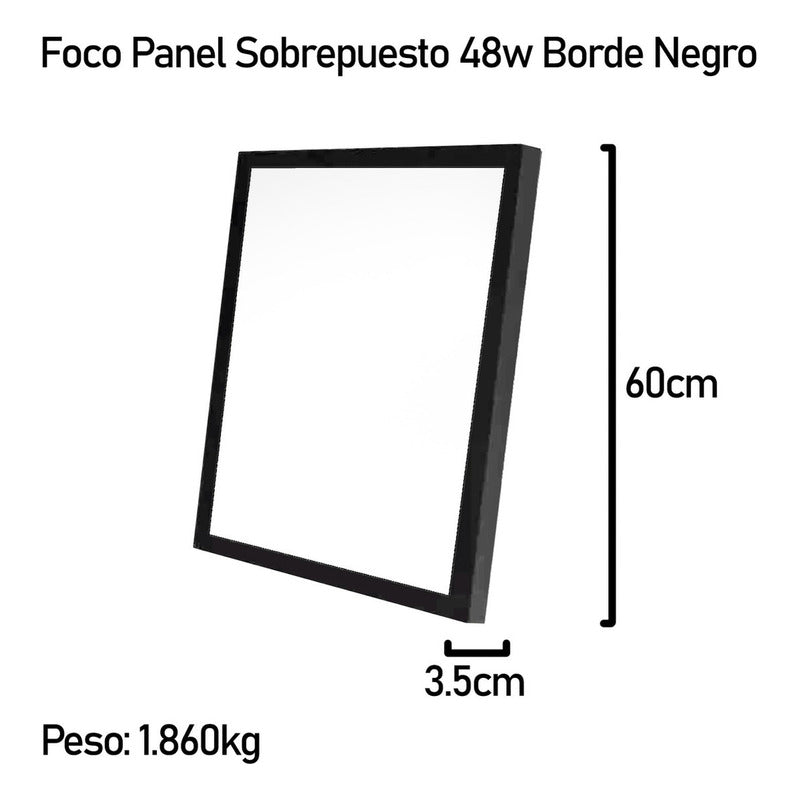 3 Panel Led 60x60cm Sobrepuesto Cuadrado 48w Luz Fría Negro