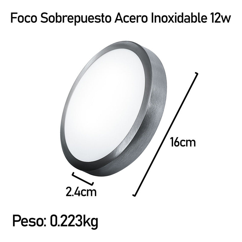 5 Foco Plafon Led Redondo Sobrepuesto 12w Luz Fria Niquel