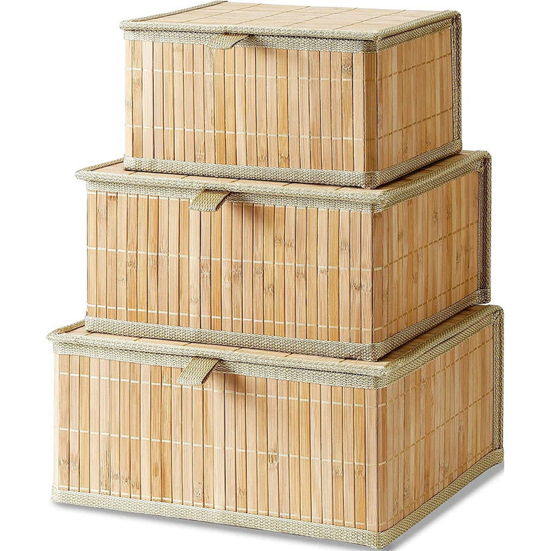 Set 3 Cajas De Bambu Organizadora Multifuncional Closet Baño
