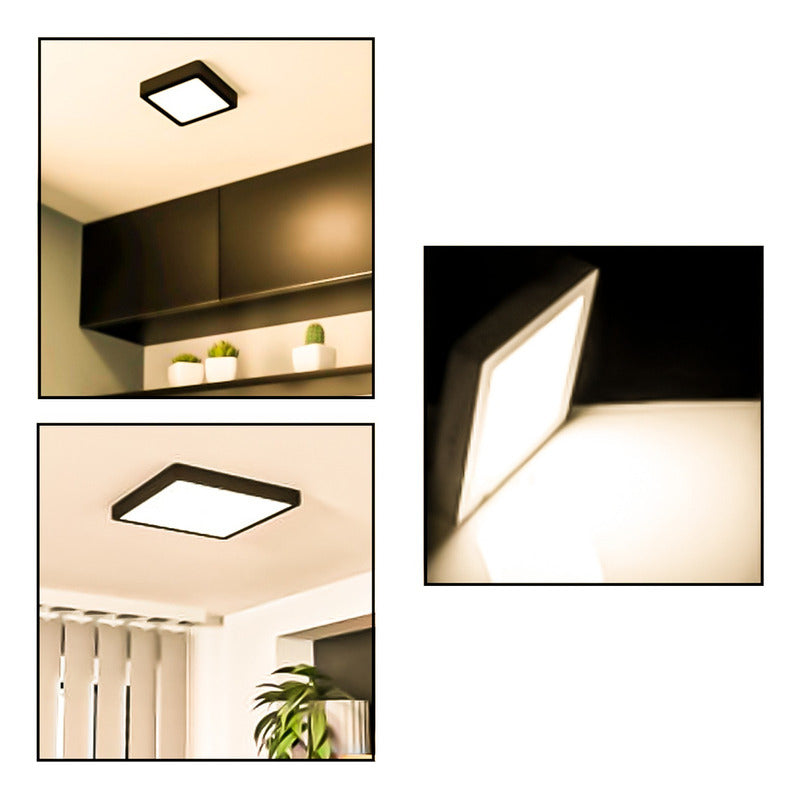 Foco Plafon Led Sobrepuesto Cuadrado 12w Luz Calida B. Negro