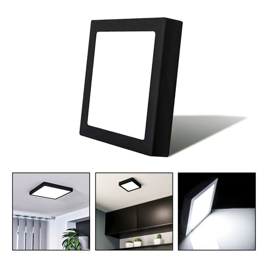 Foco Plafón Borde Negro 12w Led Cuadrado L. Fría Sobrepuesto