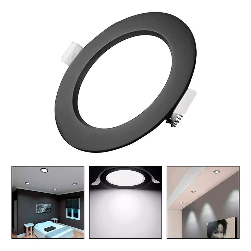 Foco Plafon Led Embutido Redondo 18w Luz Fria Borde Negro