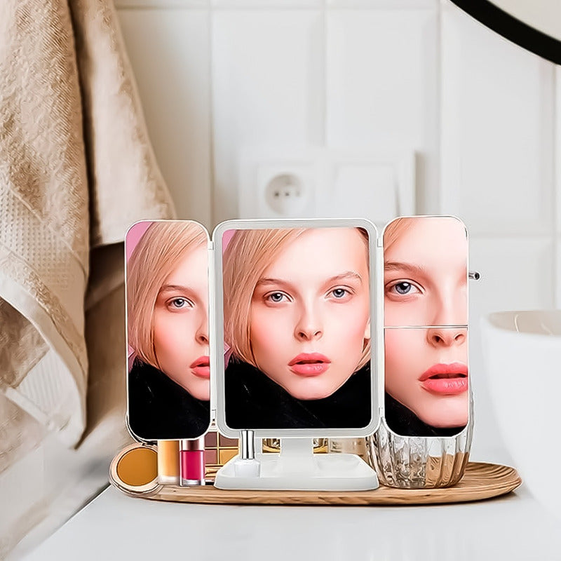 Espejo Maquillaje Profesional 22 Led Aumento Plegable Grande