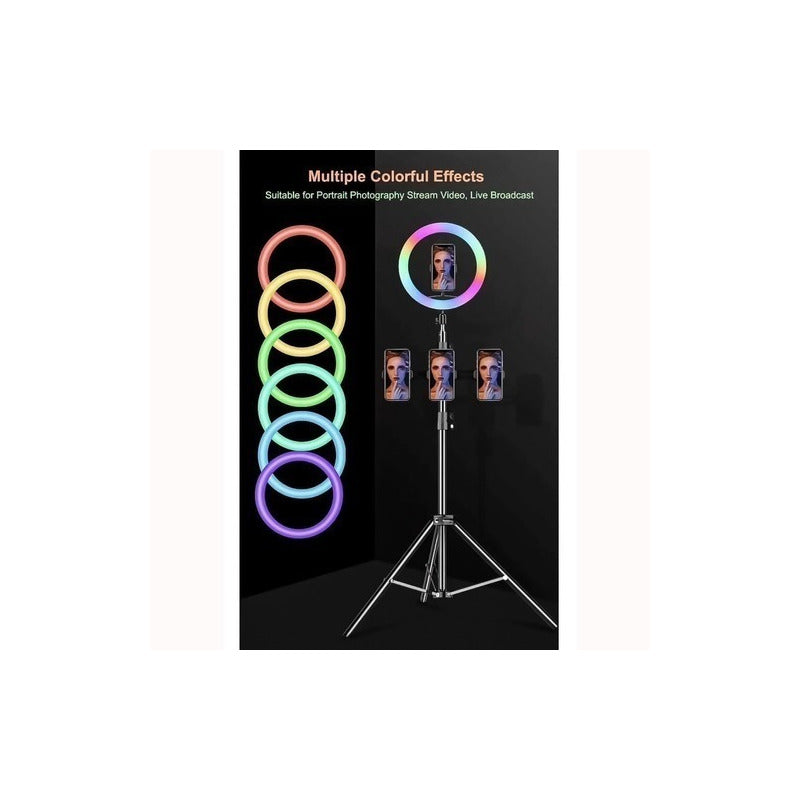 Aro De Luz Rgb Multicolor Con Control De 26cm Y Tripode 2.1m