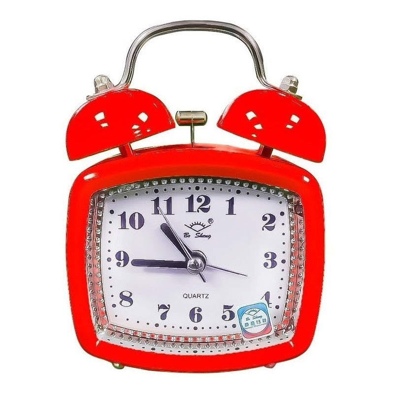 Reloj Despertador Antiguo Metalico De Campana Rectangular