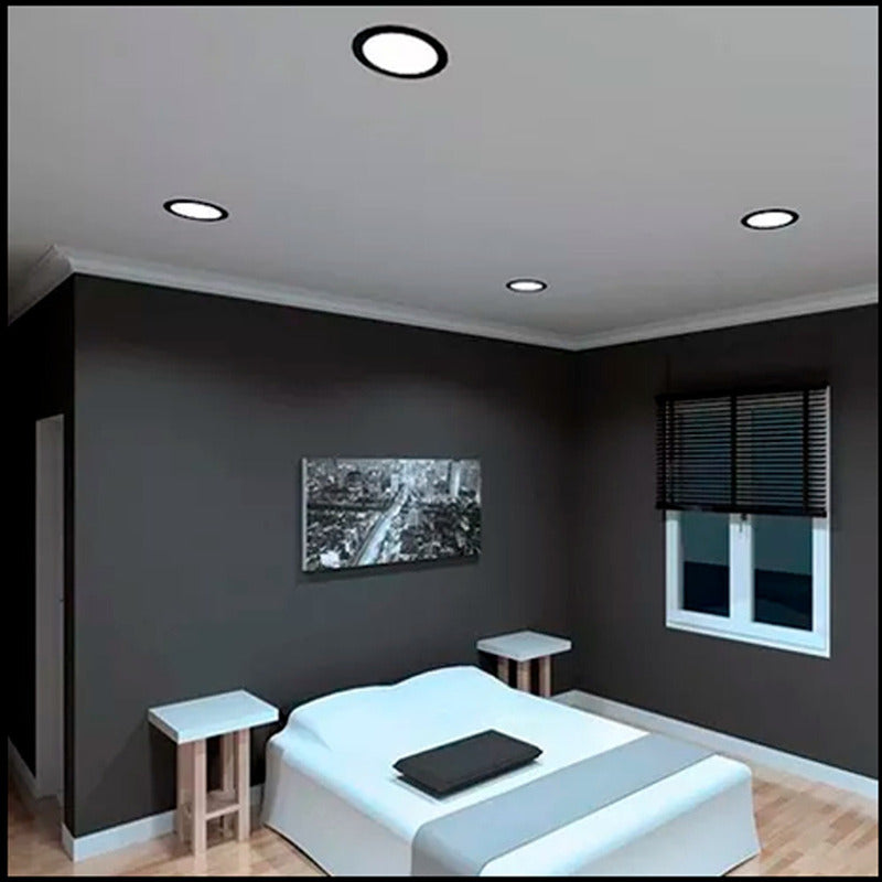 10 Foco Plafon Embutido Redondo 24w Luz Fria Borde Negro
