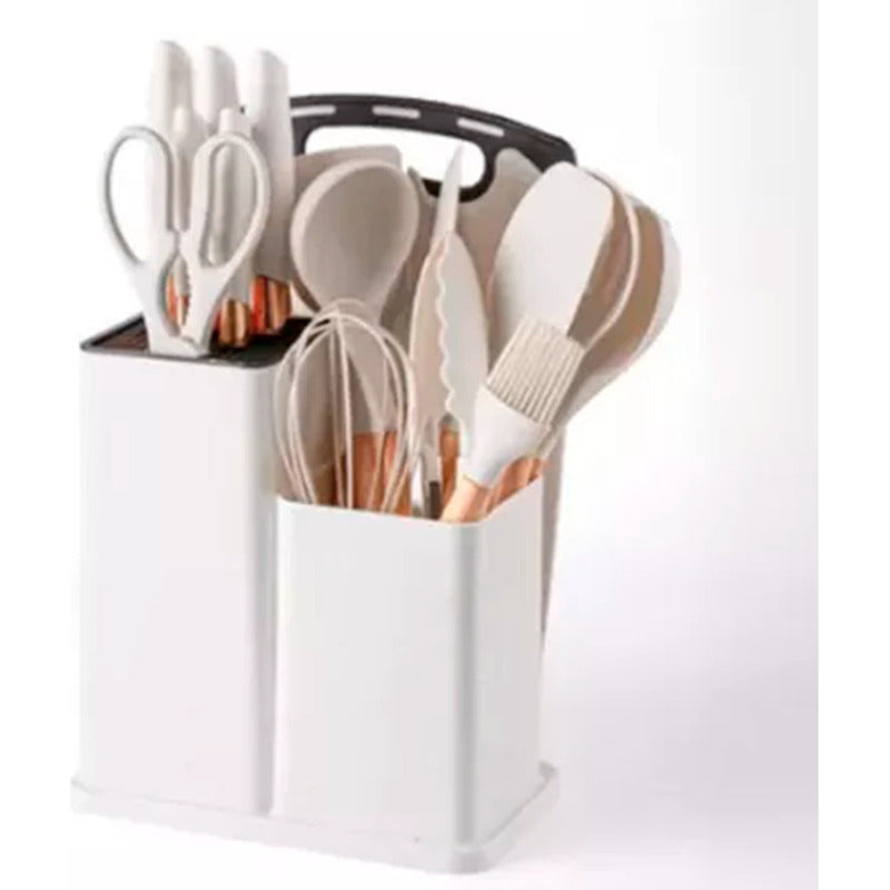 Set 19 Utensilios De Cocina Antiadherente Silicona Madera