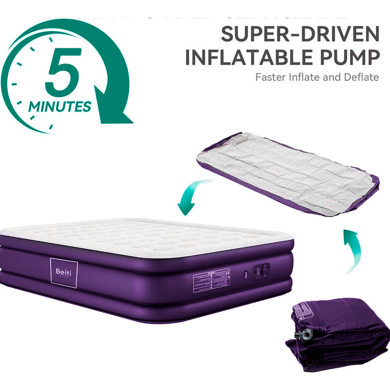 Colchon Cama Inflable Electrico Camping Glamping 2 plazas 45cm