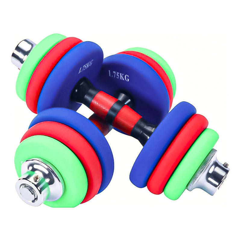 Set Mancuernas Y Barra 20kg Colores Acero Neopreno