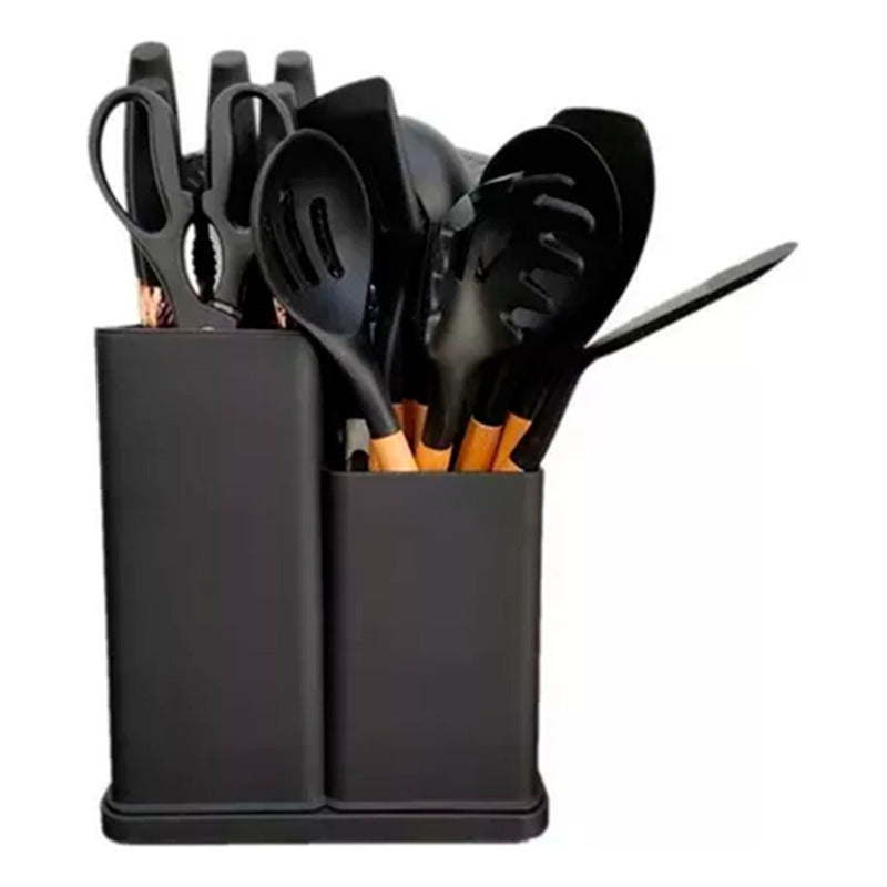Set 19 Utensilios De Cocina Antiadherente Silicona Madera