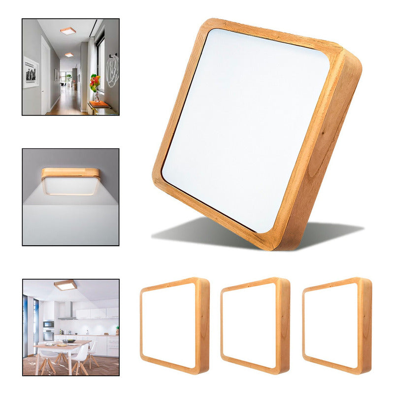 3 Foco Plafon Led Cuadrado Sobrepuesto 36w Luz Fria Madera