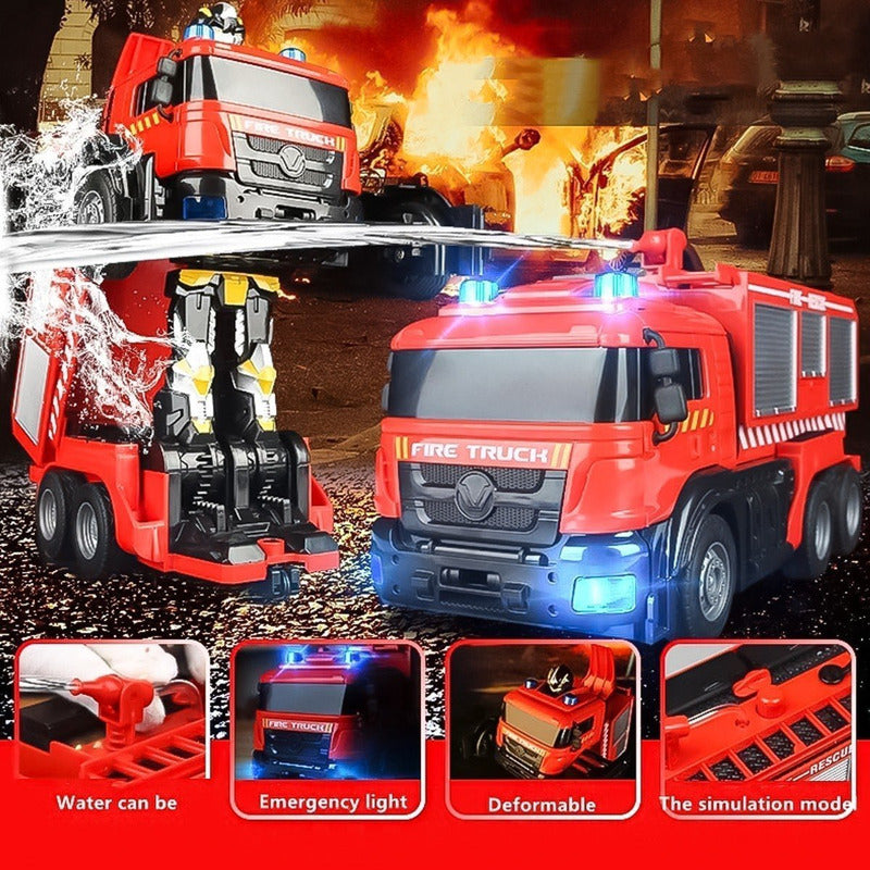 Auto A Control Remoto Bombero Lanza Agua Transformer