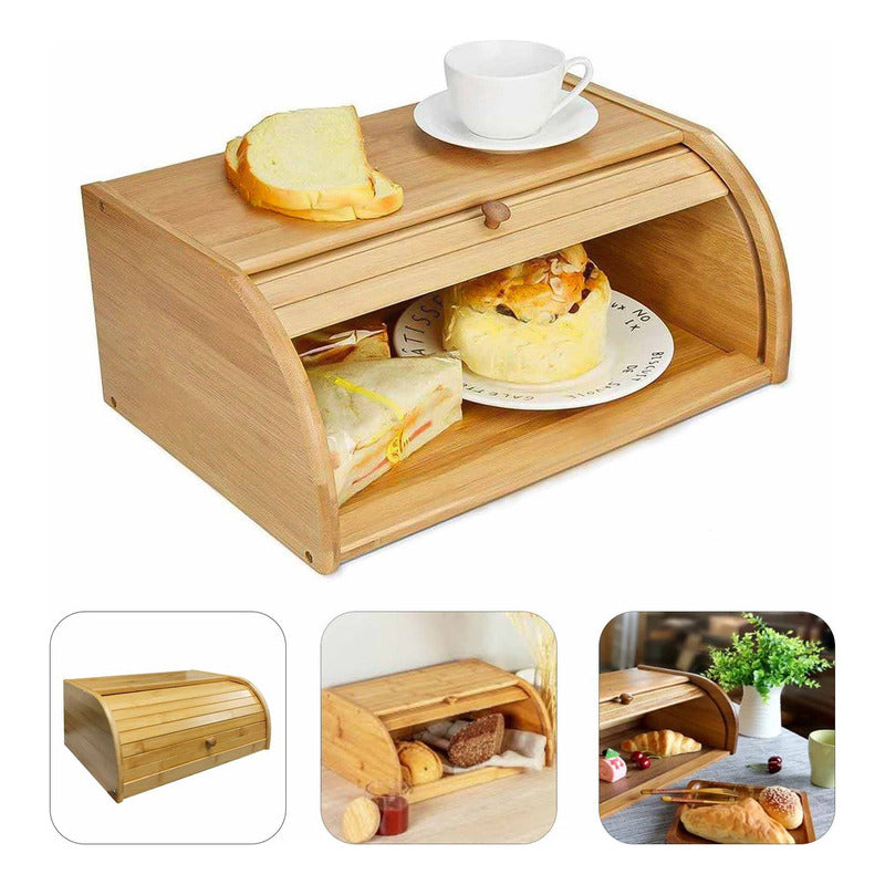Panera De Bambu Madera 40x28cm Tortera Con Tapa Enrolable