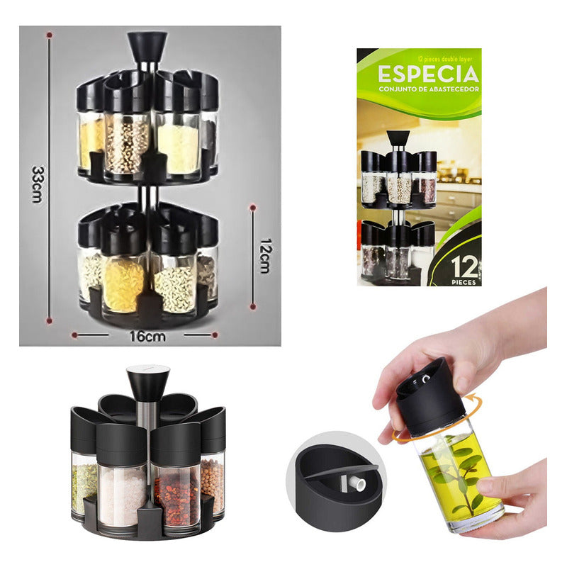 Especiero Condimenteros 2 Niveles Set 12 Envases Giratorio