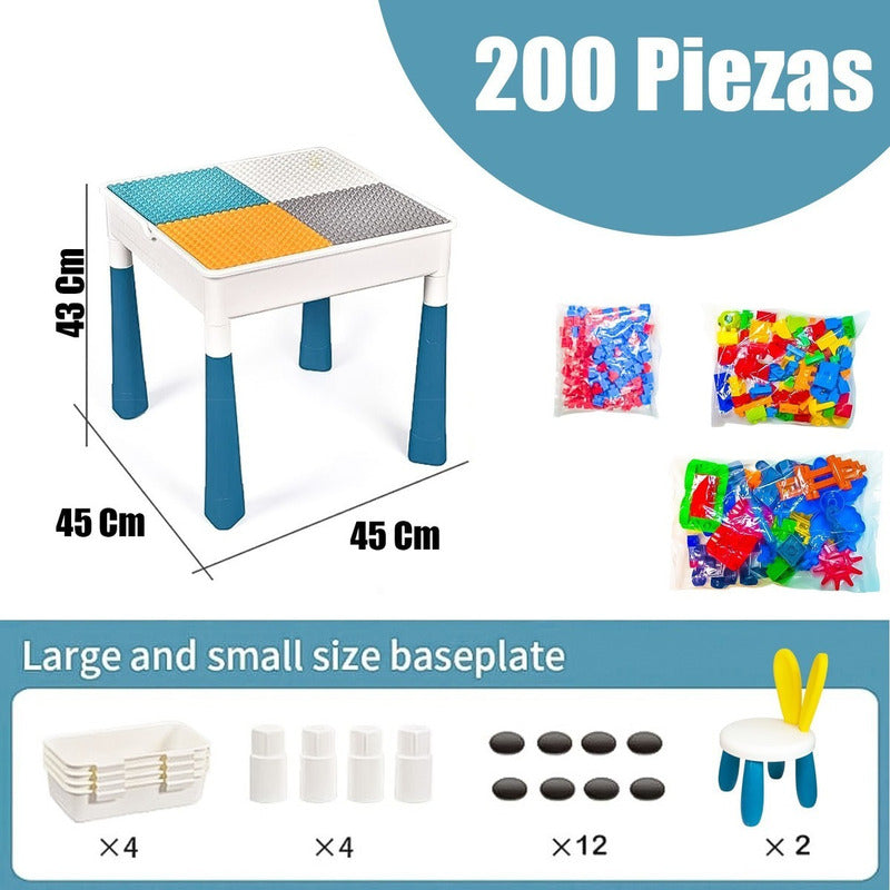 Mesa De Bloques Didactica Construccion 200 Pcs Y 2 Sillas