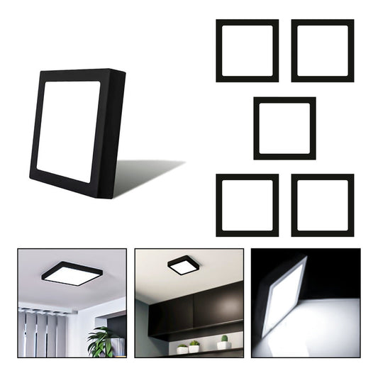 5 Foco Plafon Sobrepuesto Cuadrado 12w Luz Fria B. Negro