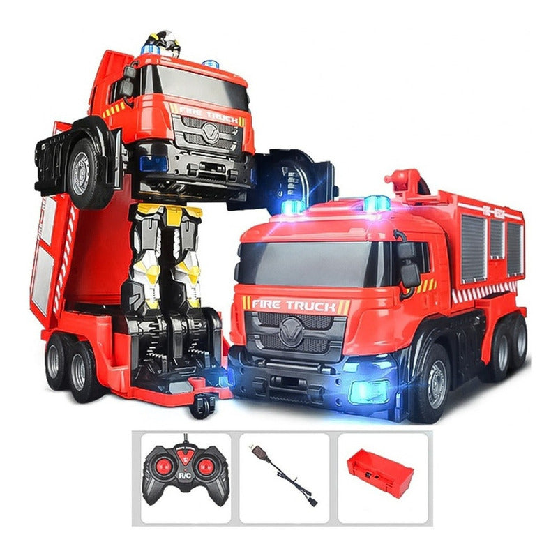 Auto A Control Remoto Bombero Lanza Agua Transformer