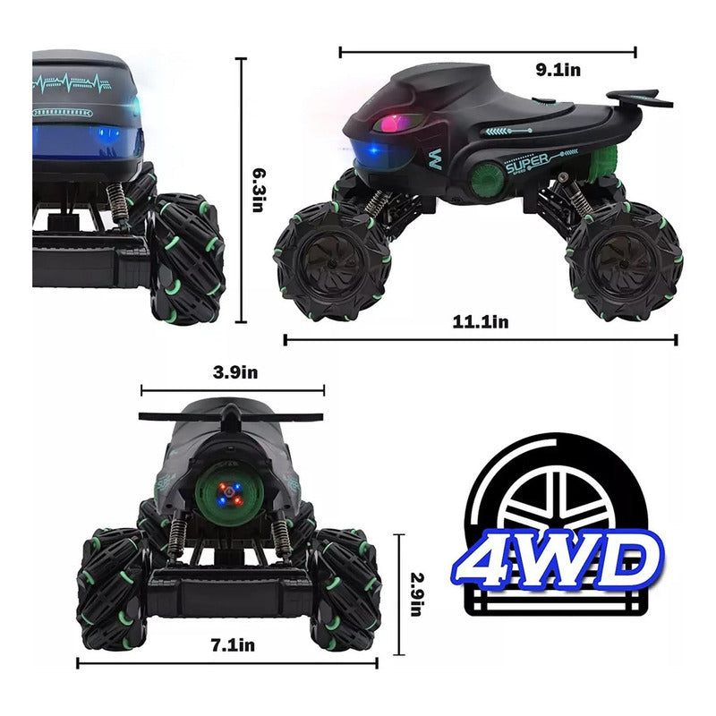 Auto A Control Remoto Monster Truck Lanza Agua Drift Luces