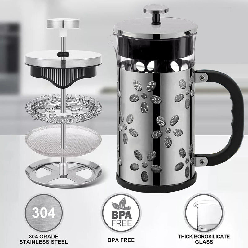 Prensa Francesa De Vidrio Y Metal Negro Cafetera 1 Litro