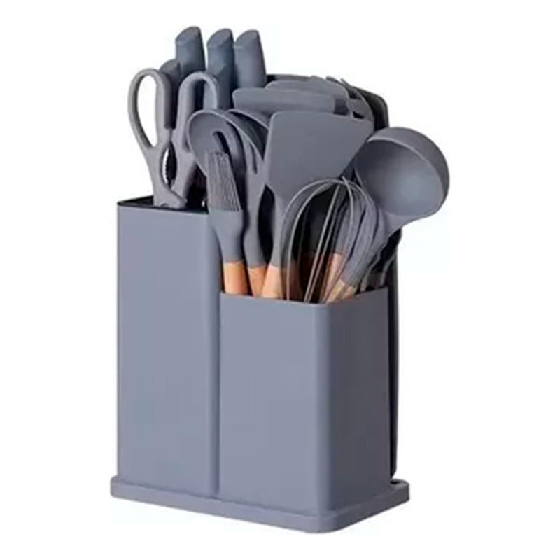 Set 19 Utensilios De Cocina Antiadherente Silicona Madera