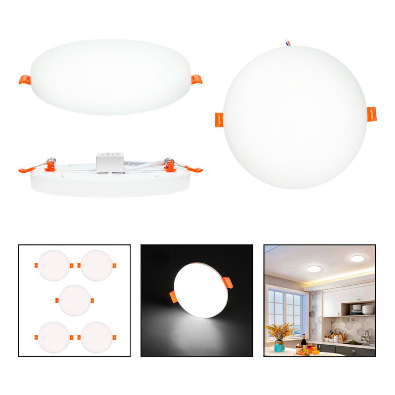 Pack 5 Foco Plafon Embutido 24w Sin Bordes Redondo Luz Fria