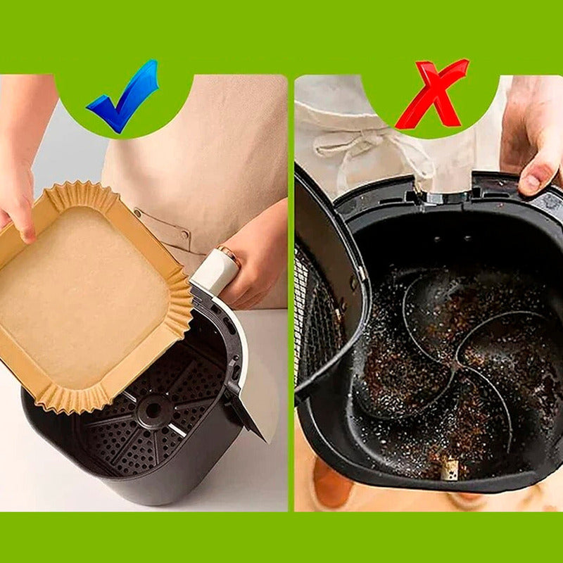 200 Forro Freidora Airfryer Papel Antiadherente Desechable Cuadrado