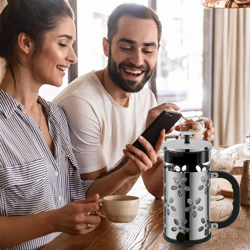 Prensa Francesa De Vidrio Y Metal Negro Cafetera 1 Litro
