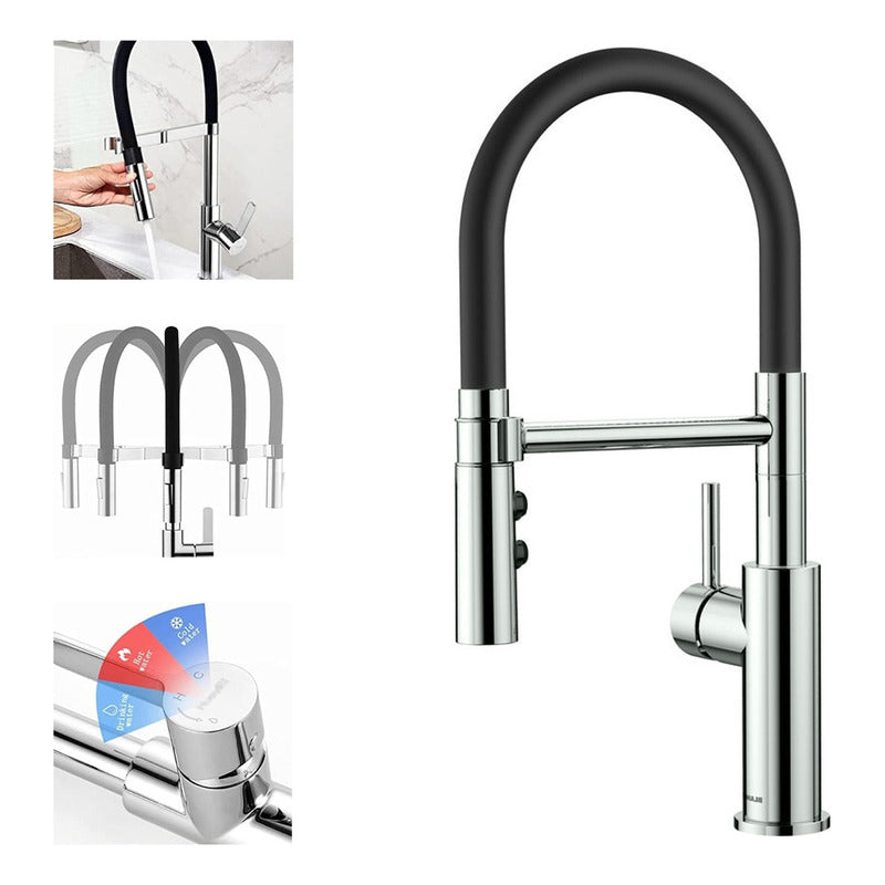 Llave Grifo Lavaplatos De Lujo Cocina Moderna Acero Cromado