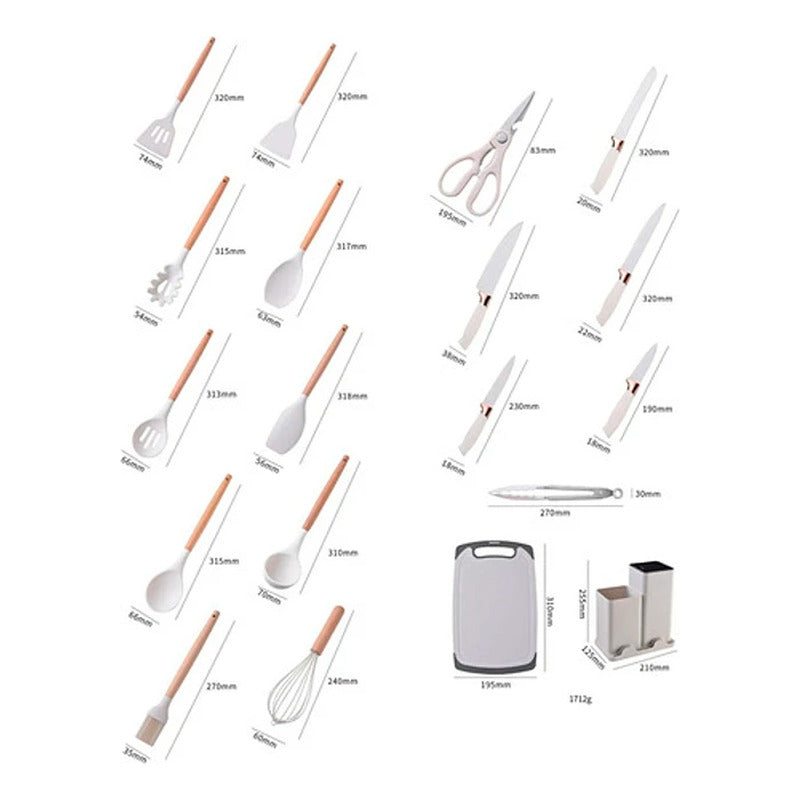 Set 19 Utensilios De Cocina Antiadherente Silicona Madera