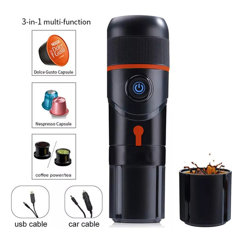 Cafetera Portatil 3 En 1 Capsulas Café Molido Usb Auto